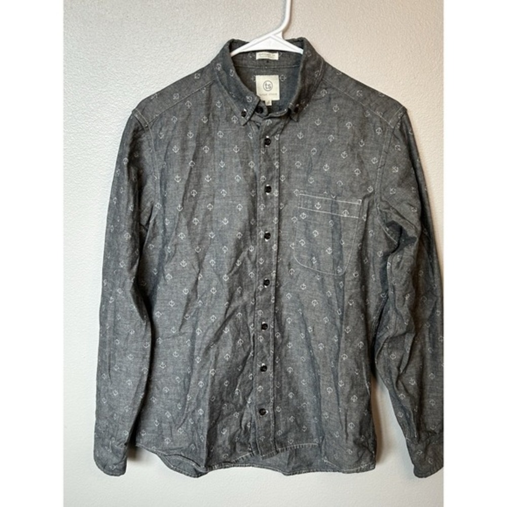 Taylor Stitch Gray Anchor Print Button Down Shirt Mens Long Sleeve 38/S Coastal